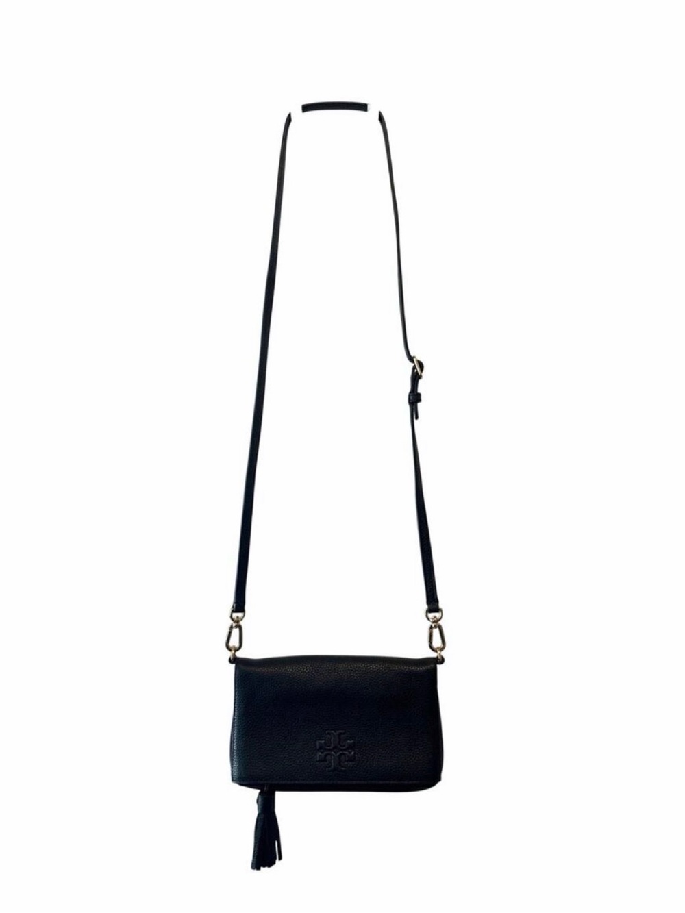 Tory Burch Black Pebbled Leather Tassel Crossbody - Picture 2 of 6